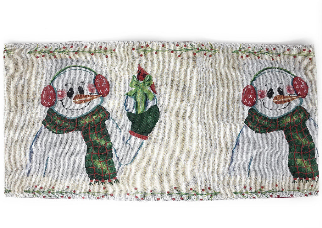 DaDa Bedding Magical Snowman Holiday Woven Tapestry Dining Table Runner (9733) - DaDa Bedding Collection