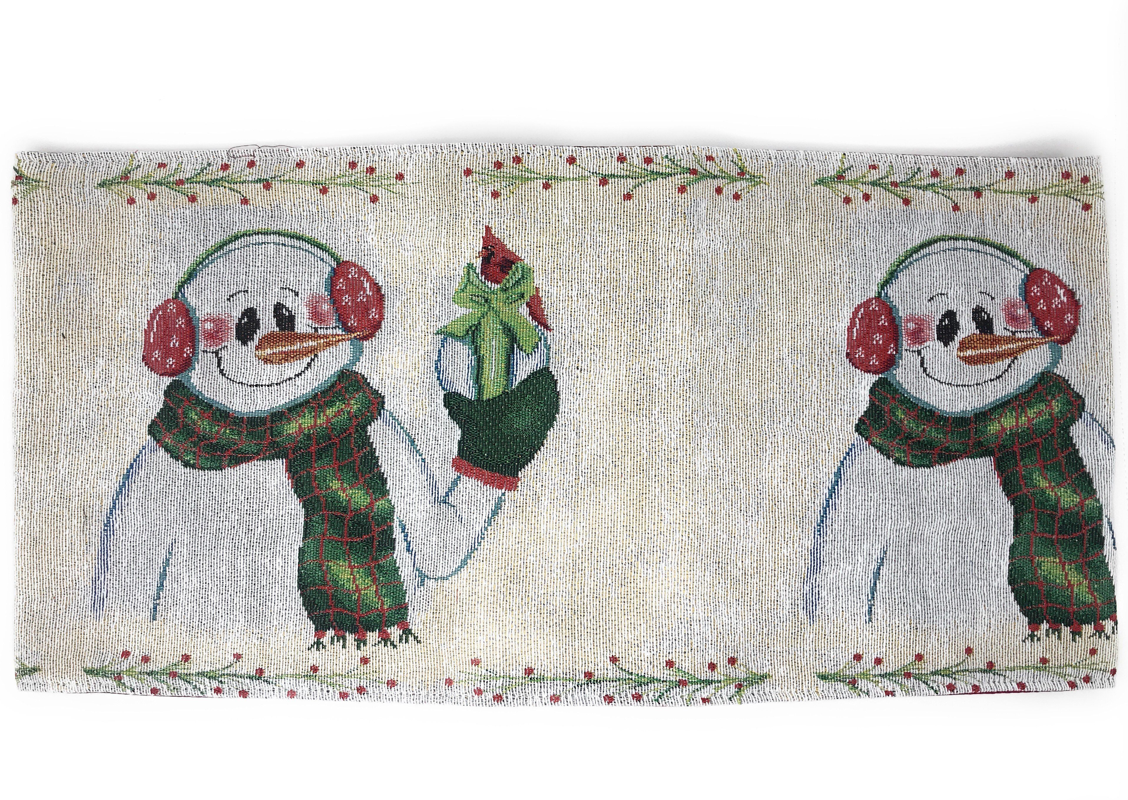 DaDa Bedding Magical Snowman Holiday Woven Tapestry Dining Table Runner (9733) - DaDa Bedding Collection
