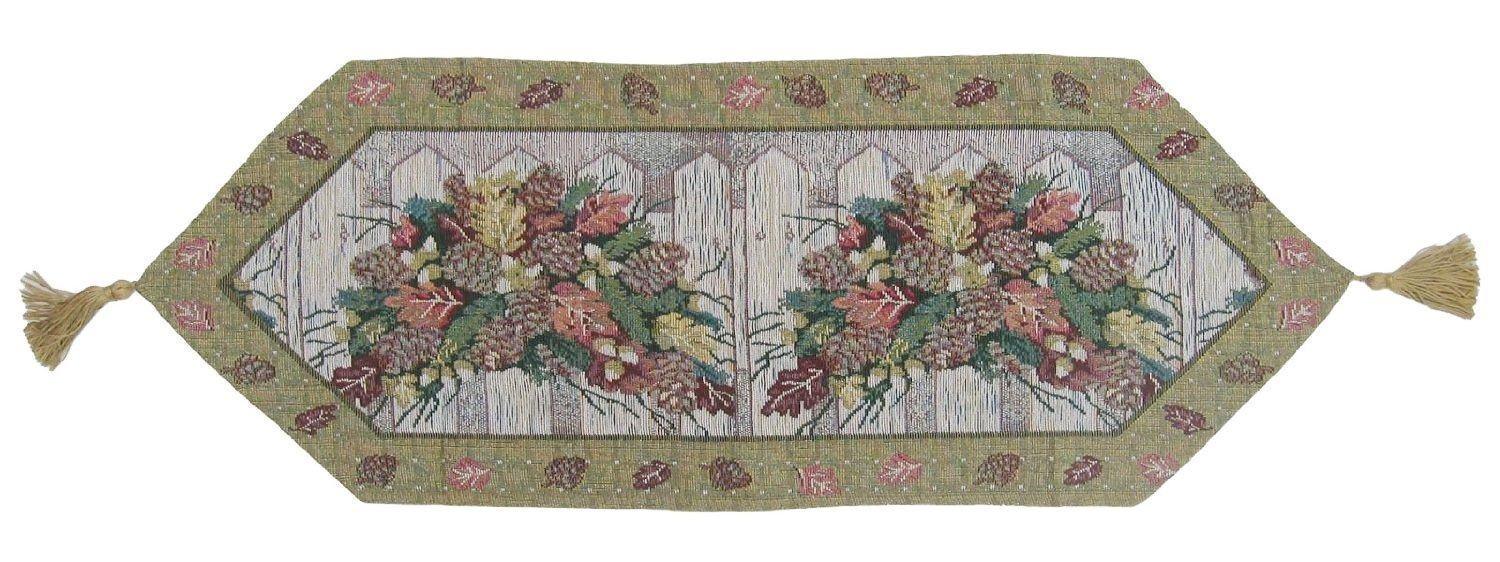 TABLE RUNNER - DaDa Bedding Christmas Fiesta Floral Beige Tapestry Table Runner (6068) - DaDa Bedding Collection