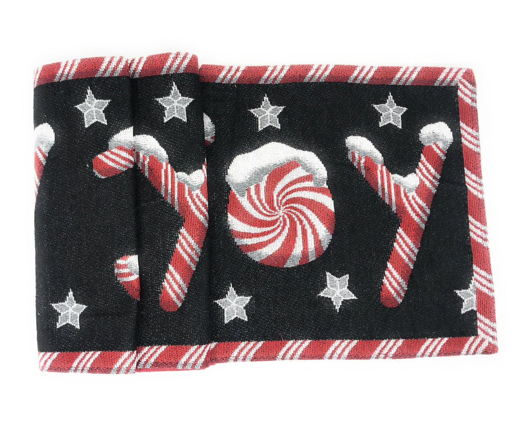 DaDa Bedding Peppermint Joy Red Black Holiday Tapestry Dining Table Runner (12904) - DaDa Bedding Collection
