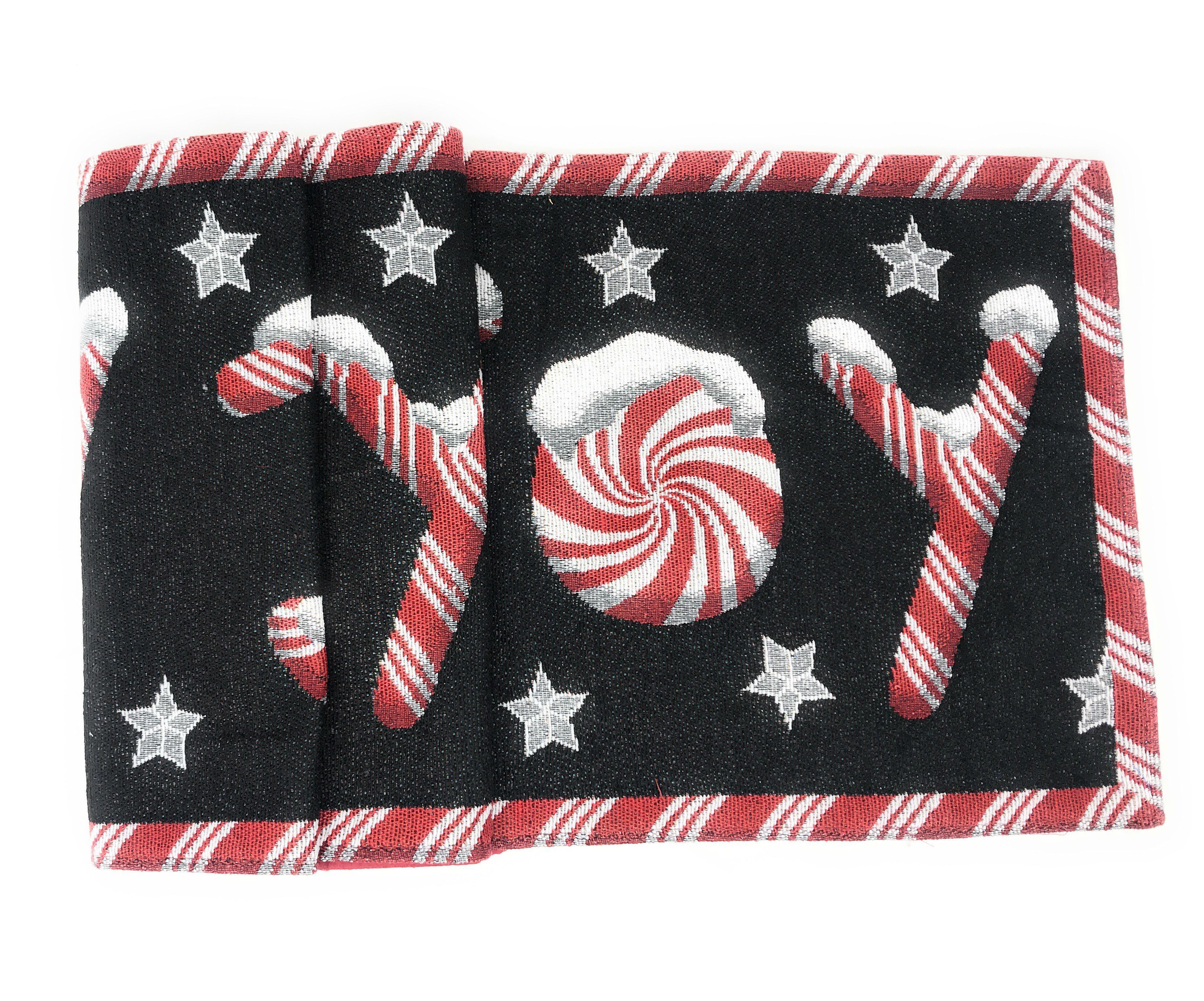 DaDa Bedding Peppermint Joy Red Black Holiday Tapestry Dining Table Runner (12904) - DaDa Bedding Collection