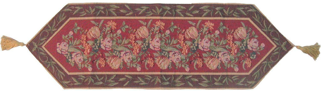 DaDa Bedding Romantic Floral Field of Roses Burgundy Red Tapestry Table Runner (5594) - DaDa Bedding Collection