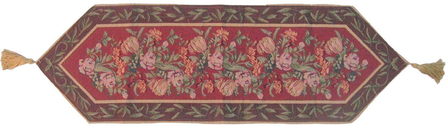 DaDa Bedding Romantic Floral Field of Roses Burgundy Red Tapestry Table Runner (5594) - DaDa Bedding Collection