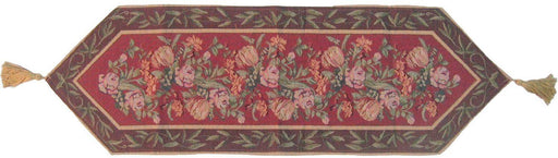 TABLE RUNNER - DaDa Bedding Romantic Floral Field of Roses Burgundy Red Tapestry Table Runner (5594) - DaDa Bedding Collection