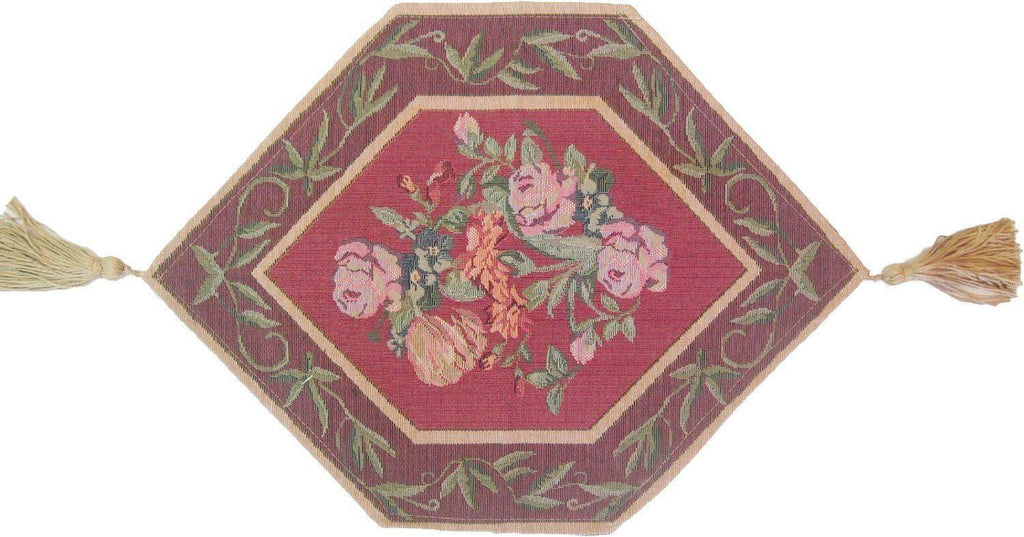 DaDa Bedding Romantic Floral Field of Roses Burgundy Red Tapestry Table Runner (5594) - DaDa Bedding Collection