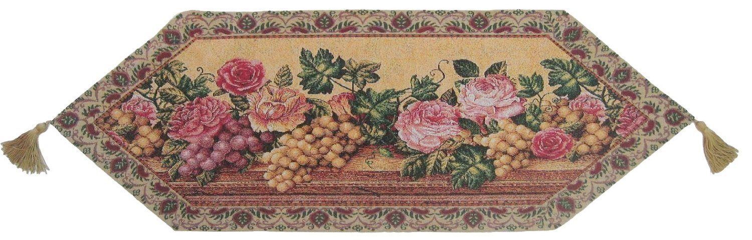 TABLE RUNNER - DaDa Bedding Romantic Parade of Fruit & Roses Floral Tapestry Table Runner (14426) - DaDa Bedding Collection