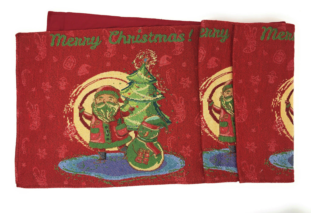 DaDa Bedding Red Santa Claus Christmas Tree Woven Tapestry Dining Table Runner (17615) - DaDa Bedding Collection