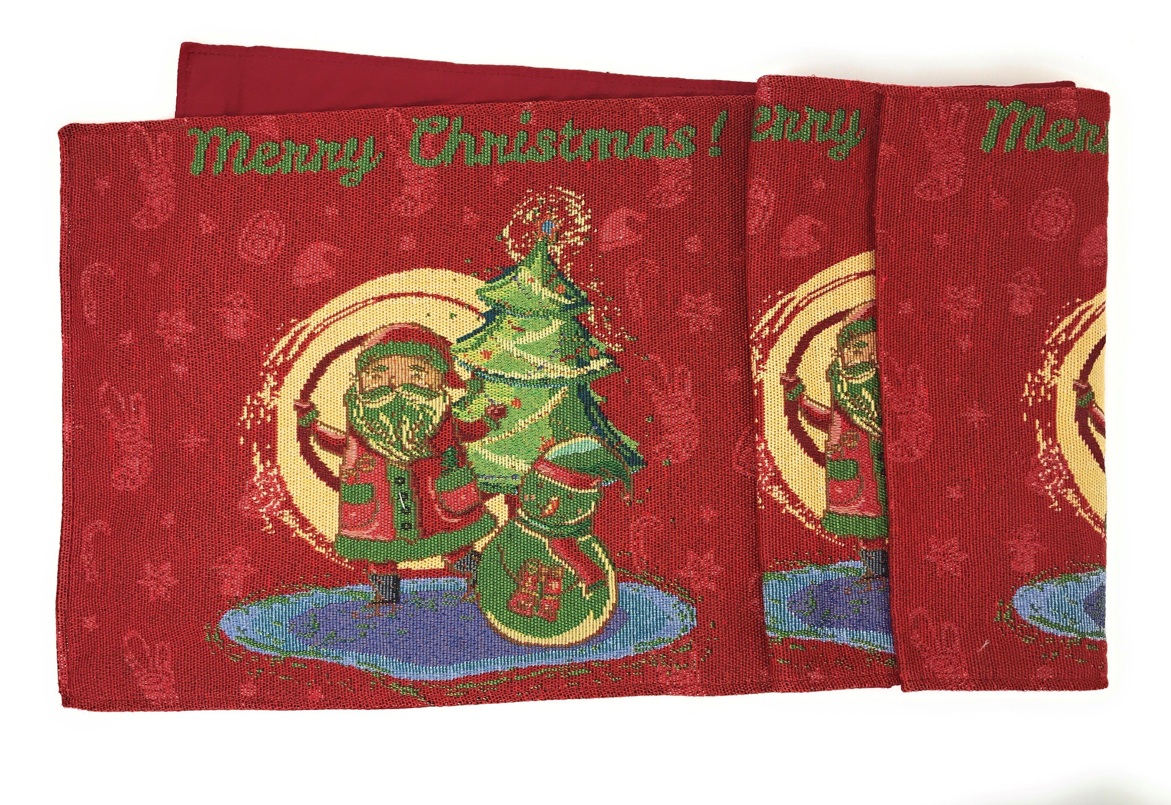 DaDa Bedding Red Santa Claus Christmas Tree Woven Tapestry Dining Table Runner (17615) - DaDa Bedding Collection