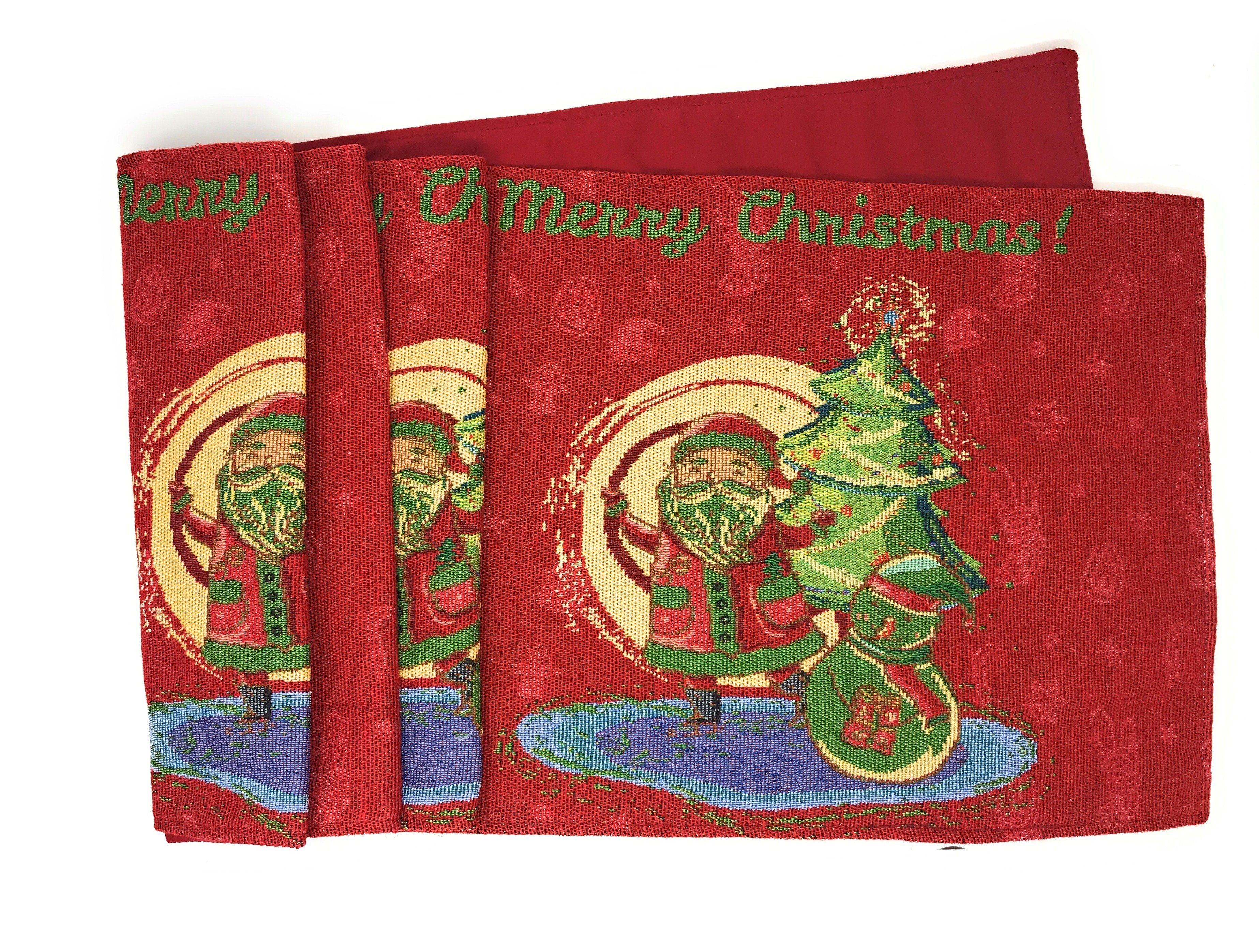 DaDa Bedding Red Santa Claus Christmas Tree Woven Tapestry Dining Table Runner (17615) - DaDa Bedding Collection