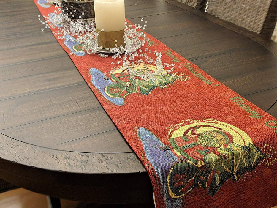 TABLE RUNNER - DaDa Bedding Santa Claus Table Runner, Colorful Holiday Red Tapestry (17615) - DaDa Bedding Collection