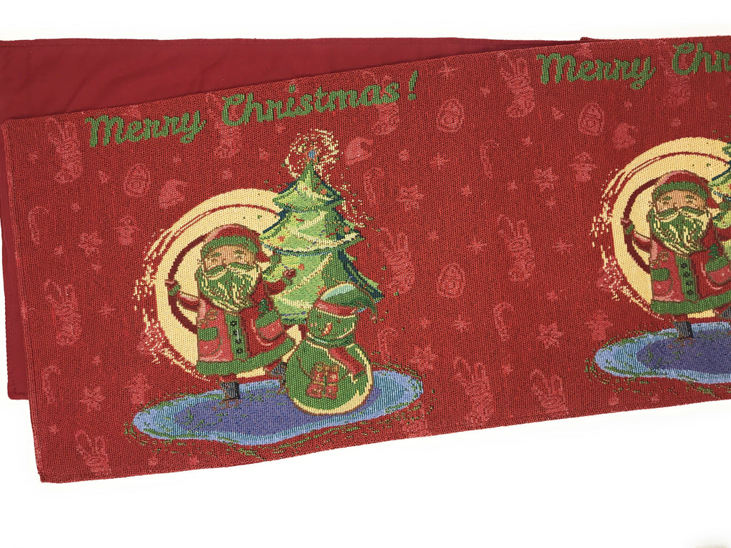 DaDa Bedding Red Santa Claus Christmas Tree Woven Tapestry Dining Table Runner (17615) - DaDa Bedding Collection
