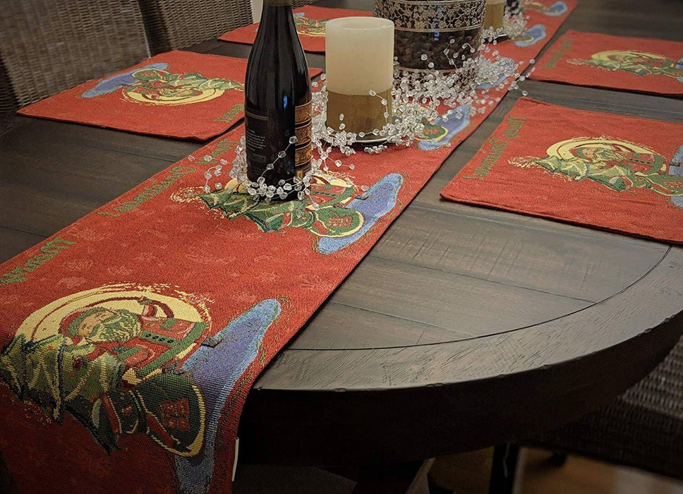 TABLE RUNNER - DaDa Bedding Santa Claus Table Runner, Colorful Holiday Red Tapestry (17615) - DaDa Bedding Collection