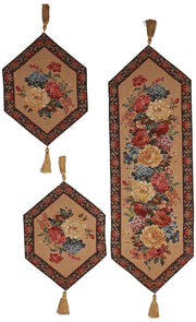 DaDa Bedding Set of 3-Pieces - Breath of Spring Floral Beige Woven Dining Tapestry Table Runners (3089) - DaDa Bedding Collection