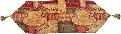 DaDa Bedding Set of 3-Pieces - Smell of Coffee Café Cup Orange Brown Woven Tapestry Dining Table Runners (9912) - DaDa Bedding Collection