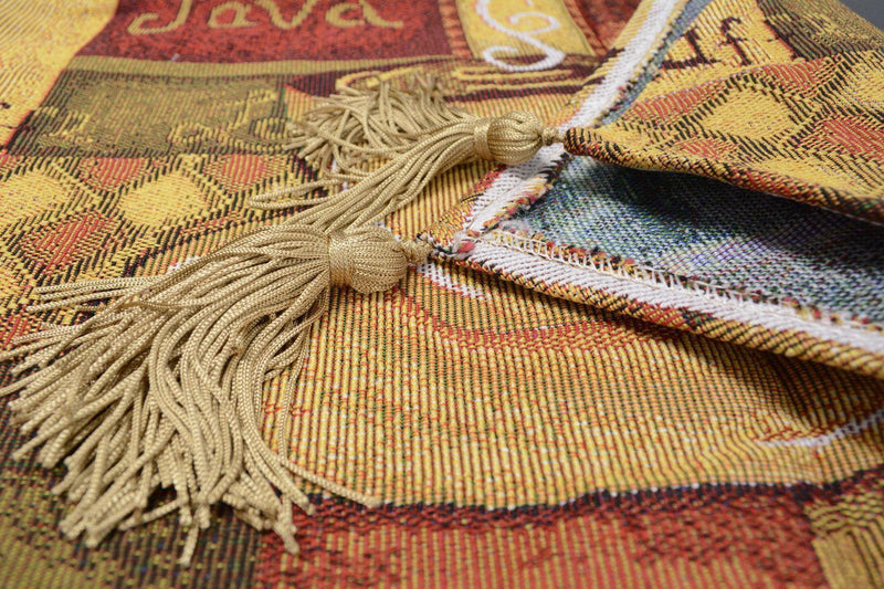 DaDa Bedding Set of 3-Pieces - Smell of Coffee Café Cup Orange Brown Woven Tapestry Dining Table Runners (9912) - DaDa Bedding Collection