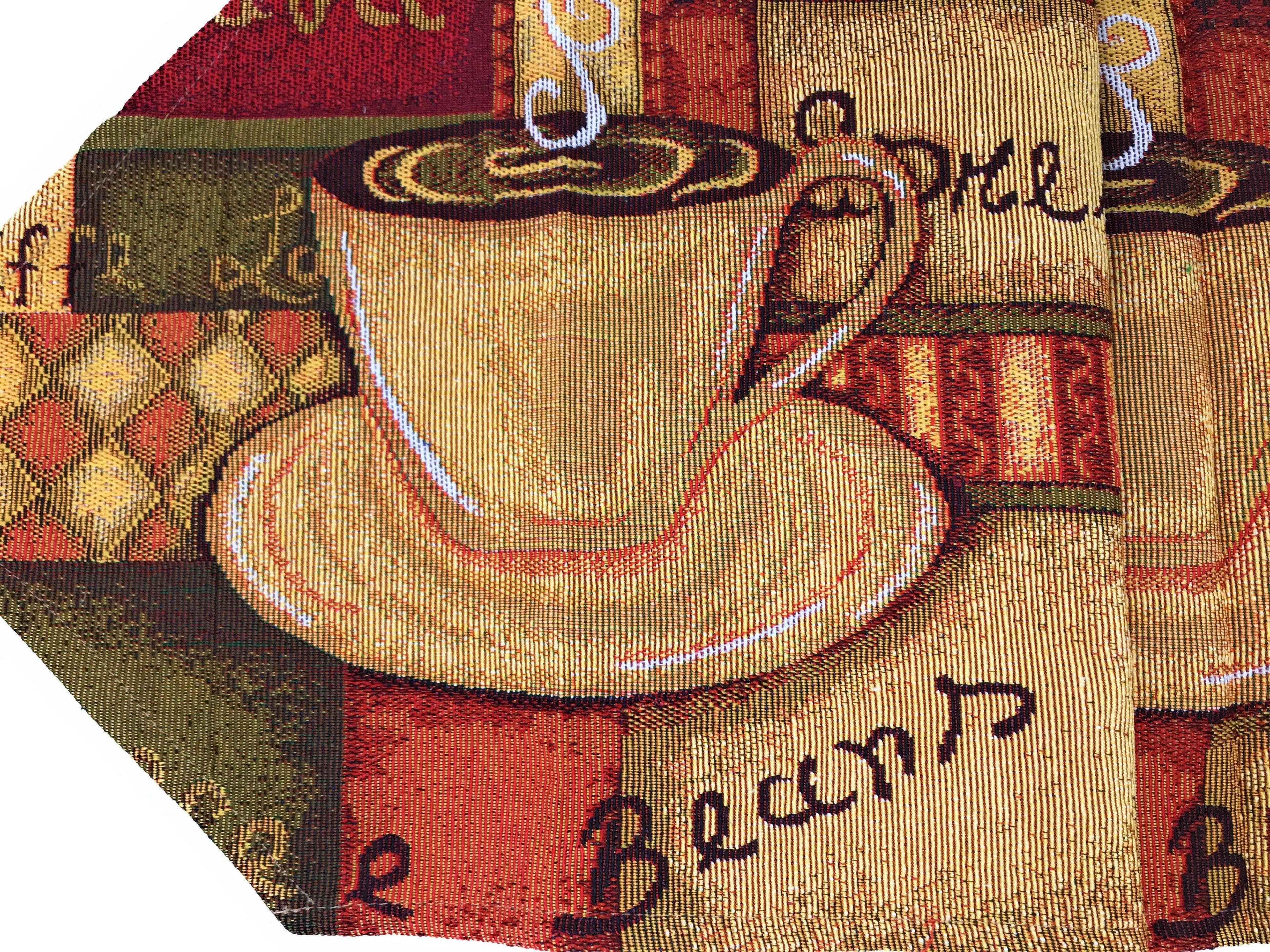 DaDa Bedding Set of 3-Pieces - Smell of Coffee Café Cup Orange Brown Woven Tapestry Dining Table Runners (9912) - DaDa Bedding Collection