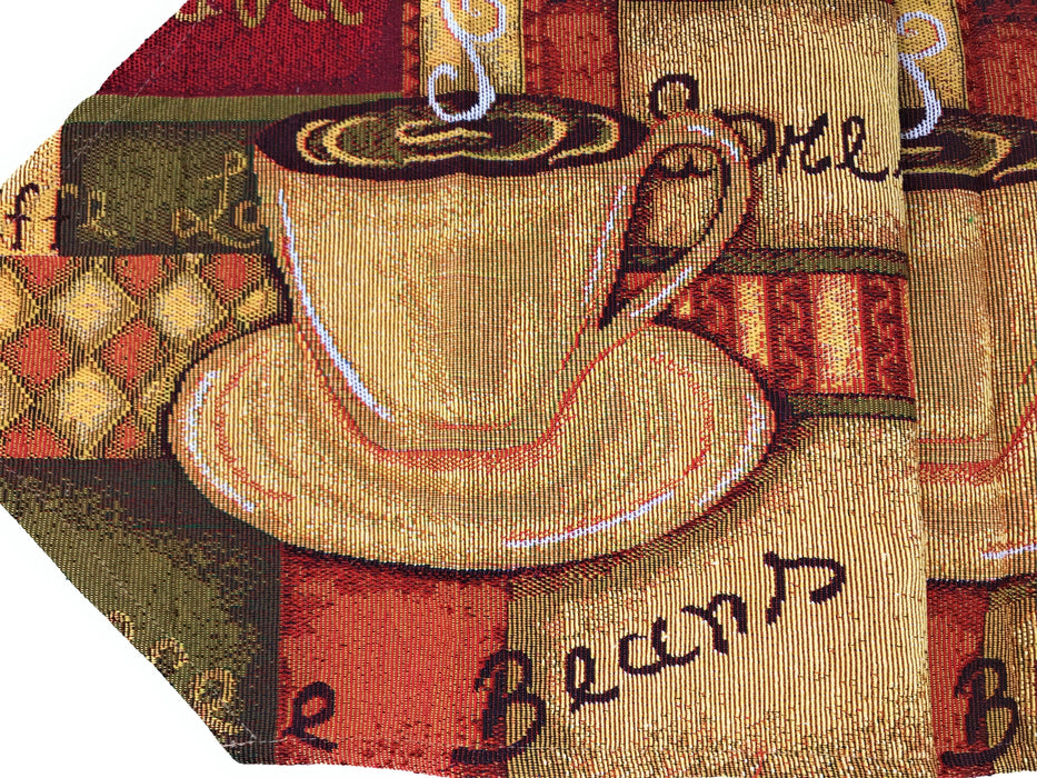 DaDa Bedding Set of 3-Pieces - Smell of Coffee Café Cup Orange Brown Woven Tapestry Dining Table Runners (9912) - DaDa Bedding Collection