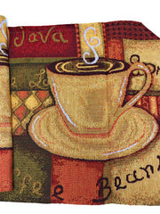 DaDa Bedding Set of 3-Pieces - Smell of Coffee Café Cup Orange Brown Woven Tapestry Dining Table Runners (9912) - DaDa Bedding Collection