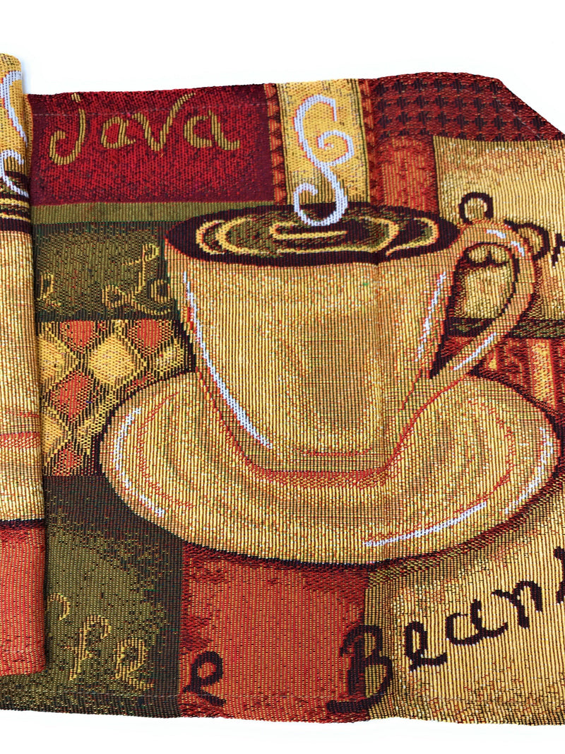 DaDa Bedding Set of 3-Pieces - Smell of Coffee Café Cup Orange Brown Woven Tapestry Dining Table Runners (9912) - DaDa Bedding Collection
