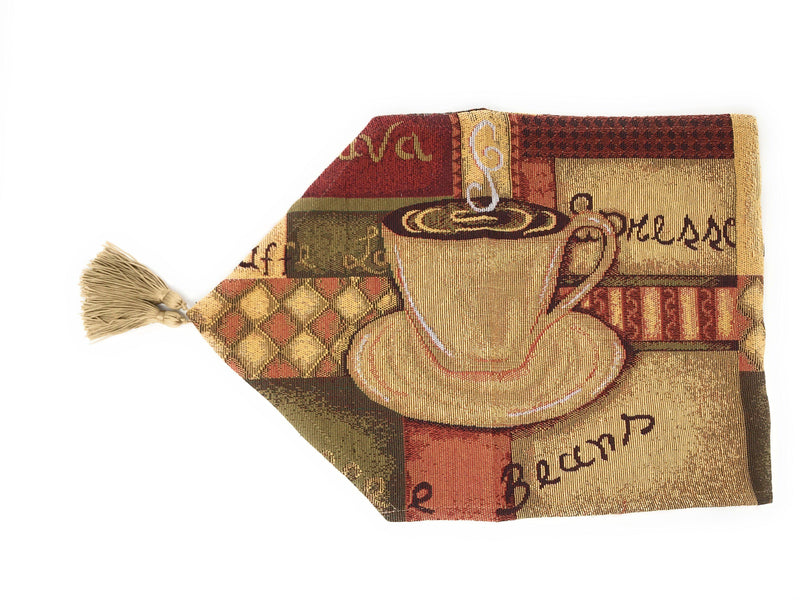 DaDa Bedding Set of 3-Pieces - Smell of Coffee Café Cup Orange Brown Woven Tapestry Dining Table Runners (9912) - DaDa Bedding Collection