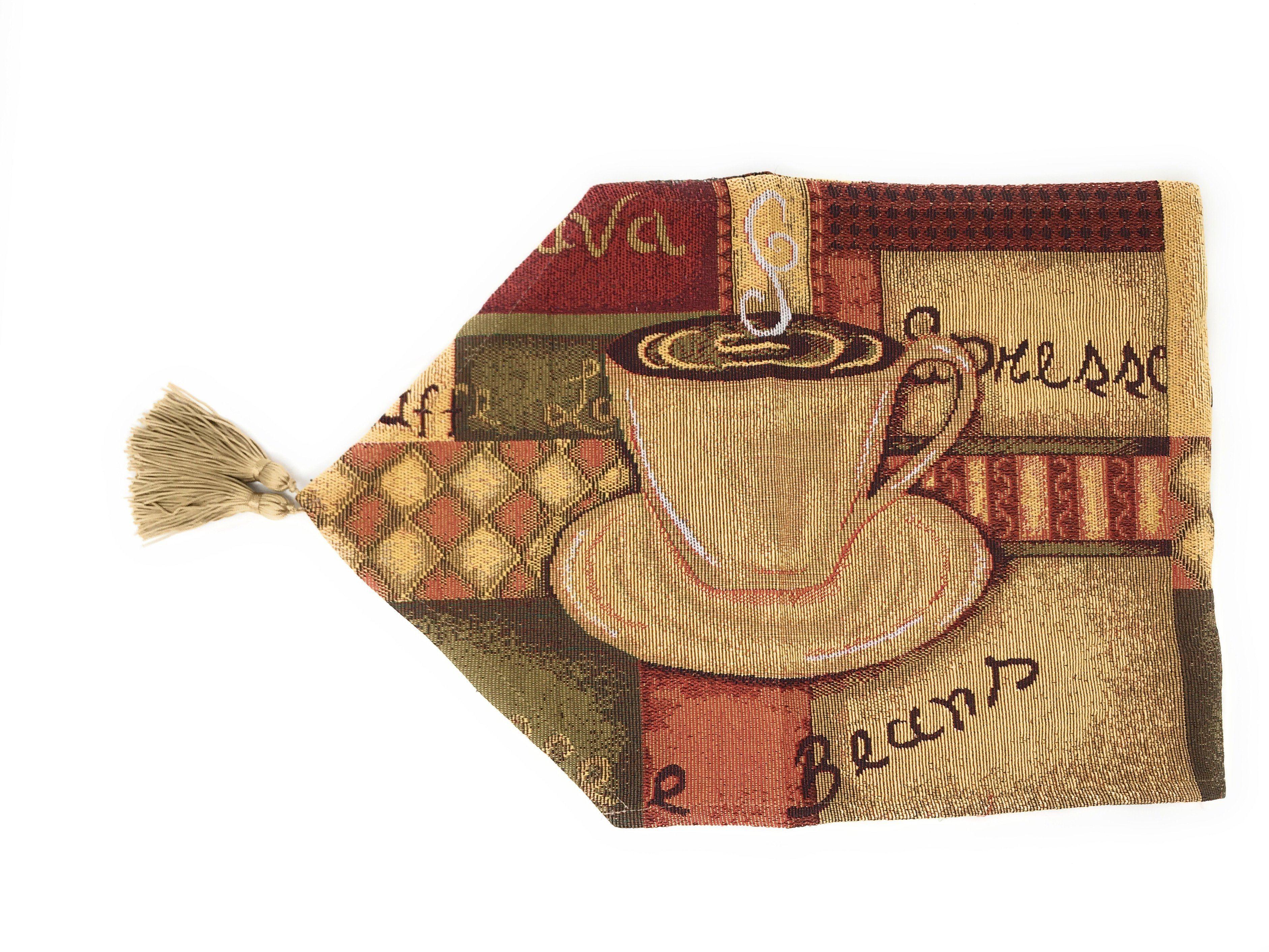 DaDa Bedding Smell of Coffee Cup Latte Java Brown Tapestry Table Runner Cloth (9912) - DaDa Bedding Collection
