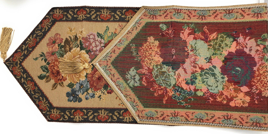 DaDa Bedding Set of 3-Pieces - Breath of Spring Floral Beige Woven Dining Tapestry Table Runners (3089) - DaDa Bedding Collection