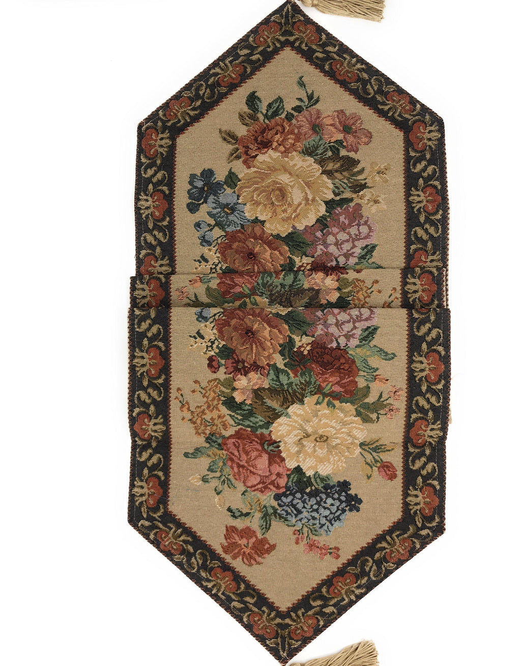 DaDa Bedding Breath of Spring Colorful Floral Beige Brown Tapestry Dining Table Runner (3089) - DaDa Bedding Collection
