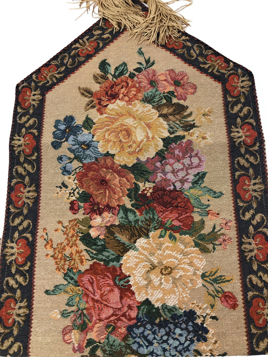 DaDa Bedding Breath of Spring Colorful Floral Beige Brown Tapestry Dining Table Runner (3089) - DaDa Bedding Collection
