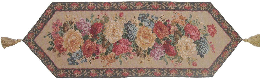 DaDa Bedding Breath of Spring Colorful Floral Beige Brown Tapestry Dining Table Runner (3089) - DaDa Bedding Collection