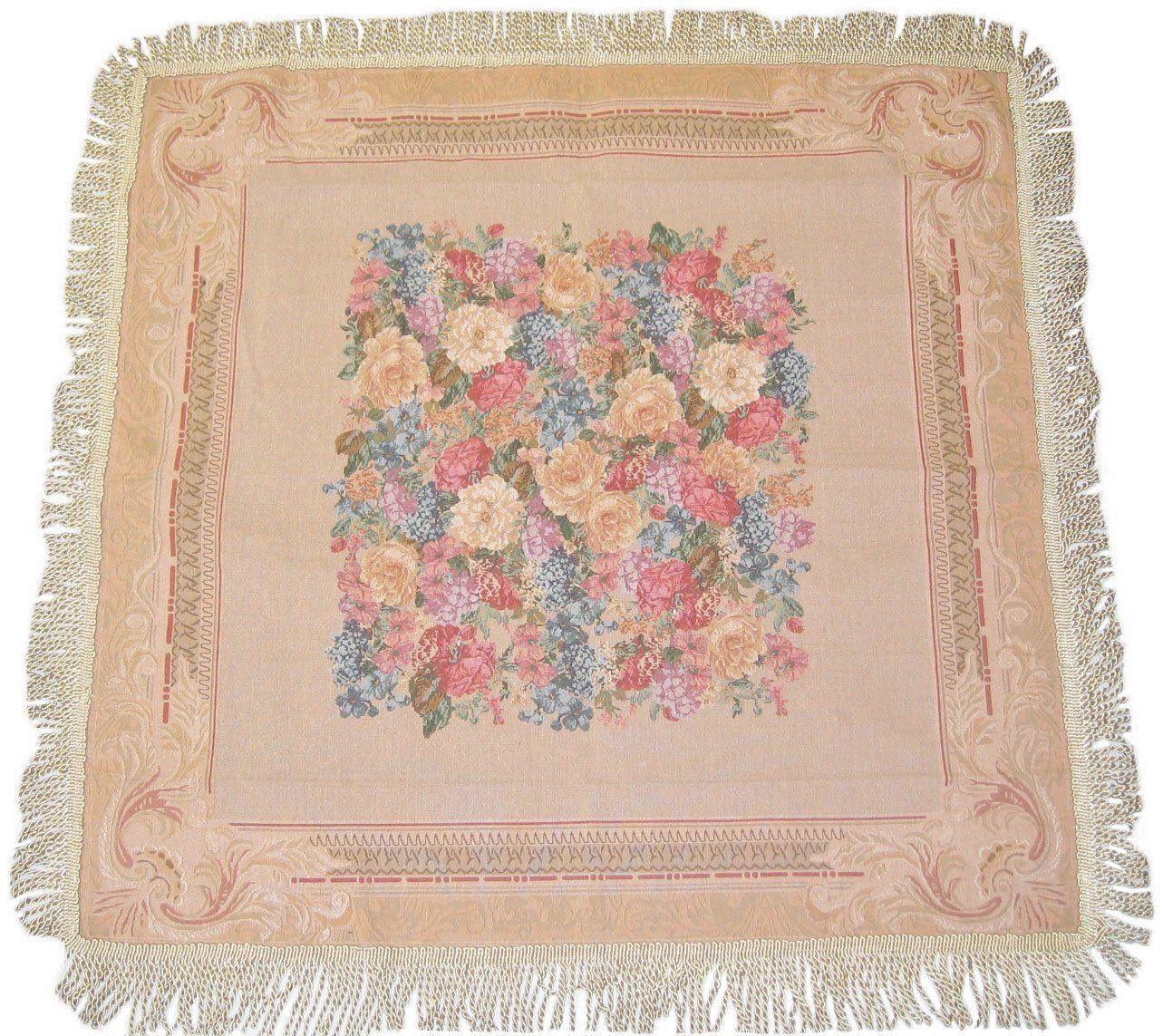 DaDa Bedding Breath of Spring Floral Beige Intricate Ornate Square Tapestry Table Cloth - DaDa Bedding Collection