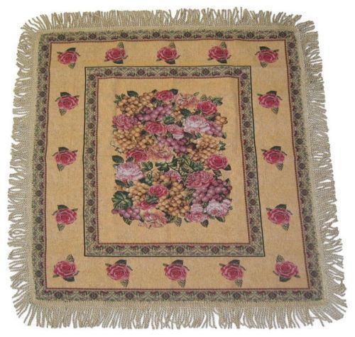 DaDa Bedding Parade of Fruit & Roses Floral Beige Square Tapestry Table Cloth (14426) - DaDa Bedding Collection