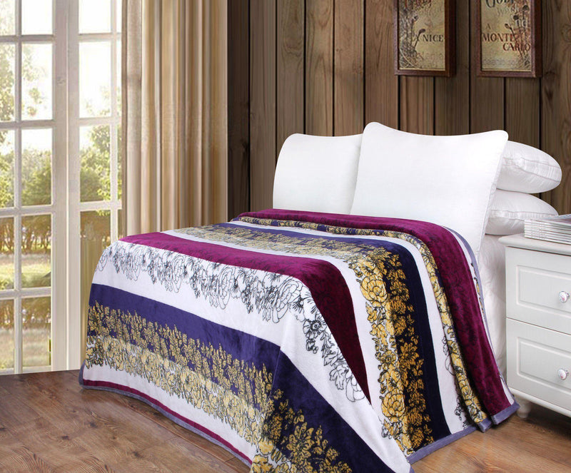 DaDa Bedding Botanical Floral Striped Carnations Mink Flannel Fleece Throw Blanket (XY9829) - DaDa Bedding Collection