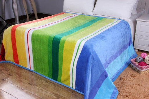 DaDa Bedding Colorful Striped Rainbow Reversible Plush Luxe Flannel Fleece Throw Blanket (XY9867) - DaDa Bedding Collection