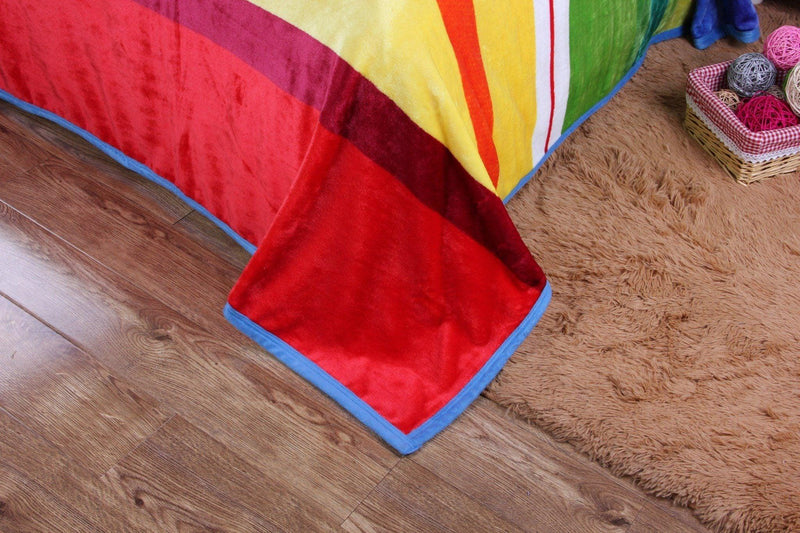 DaDa Bedding Colorful Striped Rainbow Reversible Plush Luxe Flannel Fleece Throw Blanket (XY9867) - DaDa Bedding Collection