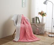 DaDa Bedding Luxury Blossom Pink Rose Buds Pink Sherpa Backside Faux Fur Throw Blanket (BL-171752) - DaDa Bedding Collection