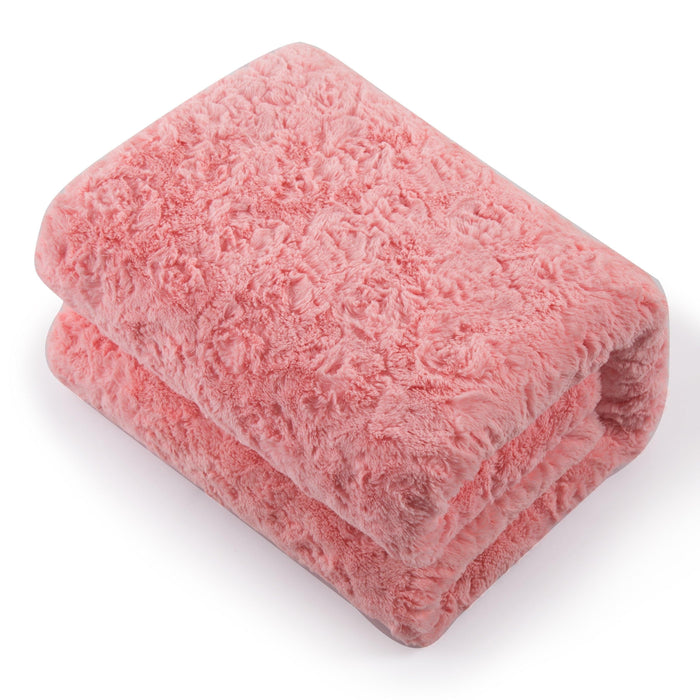 Throw Blanket - DaDa Bedding Luxury Rose Buds Baby Pink Faux Fur w/ Sherpa Backside Throw Blanket (BL-171752) - DaDa Bedding Collection