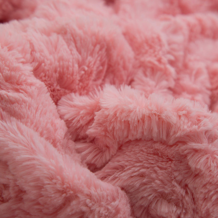 Throw Blanket - DaDa Bedding Luxury Rose Buds Baby Pink Faux Fur w/ Sherpa Backside Throw Blanket (BL-171752) - DaDa Bedding Collection