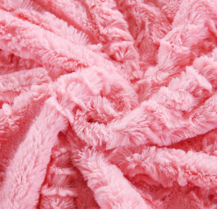 DaDa Bedding Luxury Blossom Pink Rose Buds Pink Sherpa Backside Faux Fur Throw Blanket (BL-171752) - DaDa Bedding Collection
