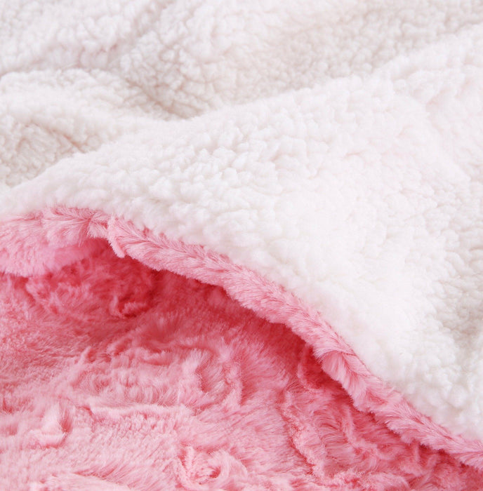 Throw Blanket - DaDa Bedding Luxury Rose Buds Baby Pink Faux Fur w/ Sherpa Backside Throw Blanket (BL-171752) - DaDa Bedding Collection