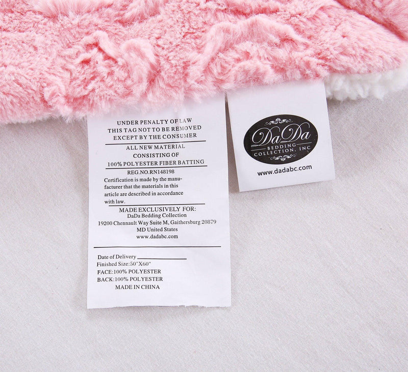 DaDa Bedding Luxury Blossom Pink Rose Buds Pink Sherpa Backside Faux Fur Throw Blanket (BL-171752) - DaDa Bedding Collection