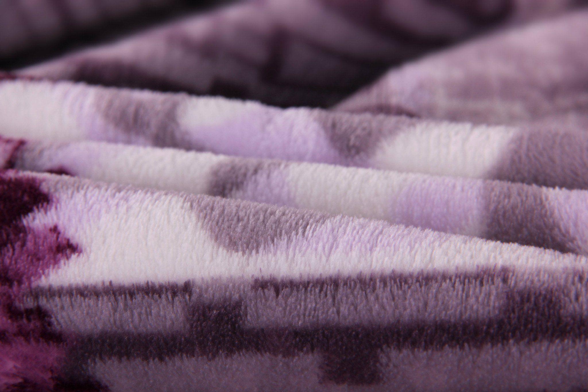DaDa Bedding Orchid Blossoms Striped Floral Lavender Plush Fleece Flannel Throw Blanket (XY9833) - DaDa Bedding Collection