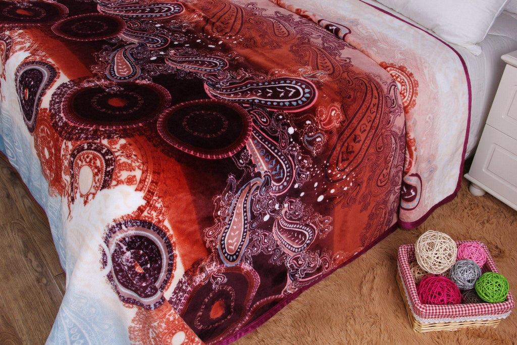 DaDa Bedding Paisley Dreams Floral Burgundy Mink Fleece Flannel Throw Blanket (XY0025) - DaDa Bedding Collection