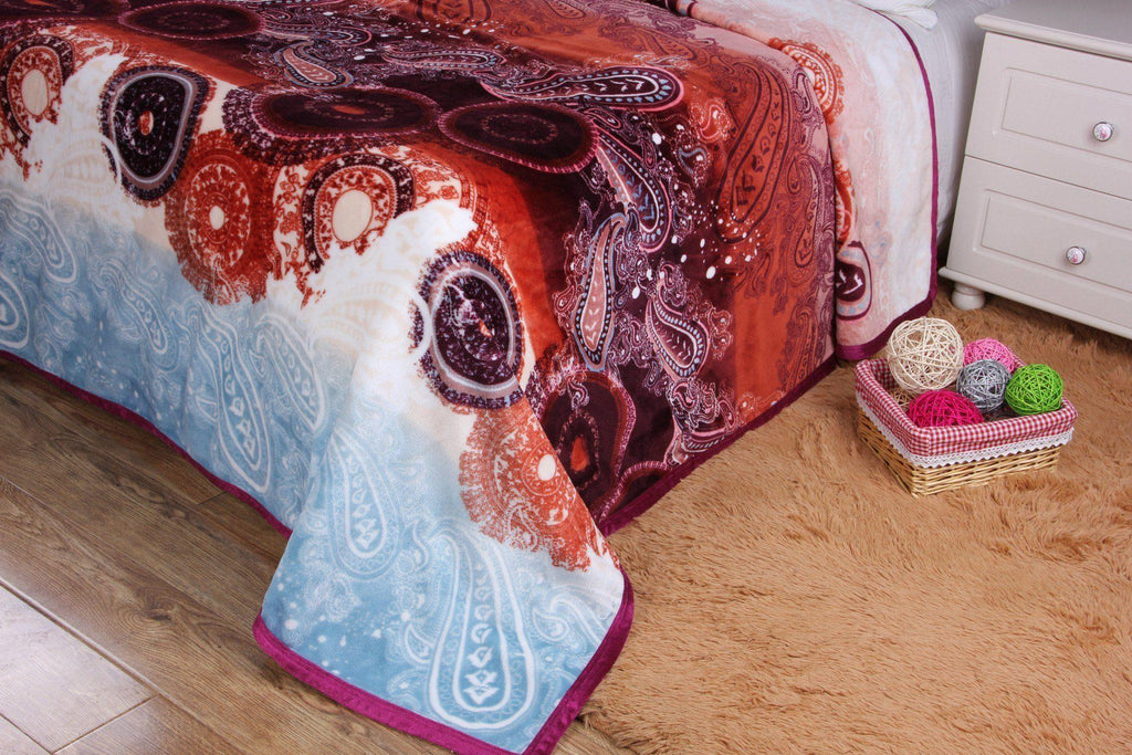 DaDa Bedding Paisley Dreams Floral Burgundy Mink Fleece Flannel Throw Blanket (XY0025) - DaDa Bedding Collection