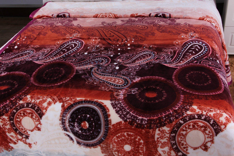 DaDa Bedding Paisley Dreams Floral Burgundy Mink Fleece Flannel Throw Blanket (XY0025) - DaDa Bedding Collection