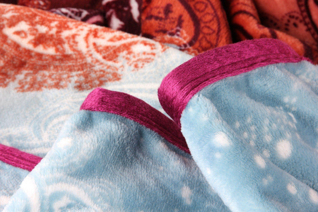 DaDa Bedding Paisley Dreams Floral Burgundy Mink Fleece Flannel Throw Blanket (XY0025) - DaDa Bedding Collection