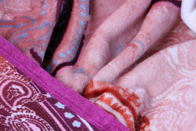 DaDa Bedding Paisley Dreams Floral Burgundy Mink Fleece Flannel Throw Blanket (XY0025) - DaDa Bedding Collection