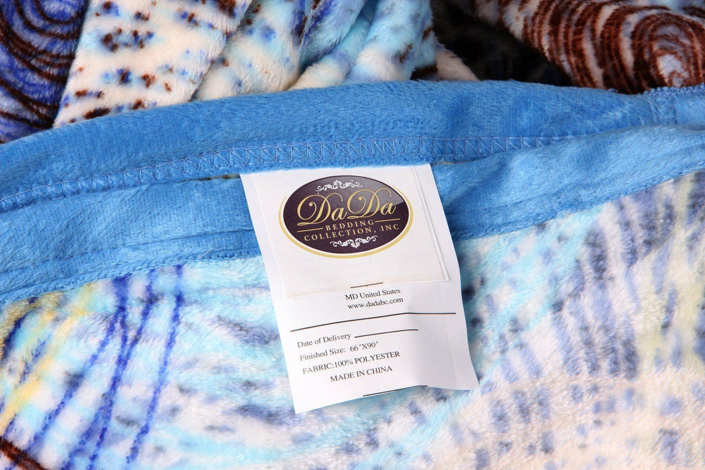 DaDa Bedding Swirly Navy Blue Lagoon Abstract Mink Flannel Fleece Throw Blanket (XY9897) - DaDa Bedding Collection