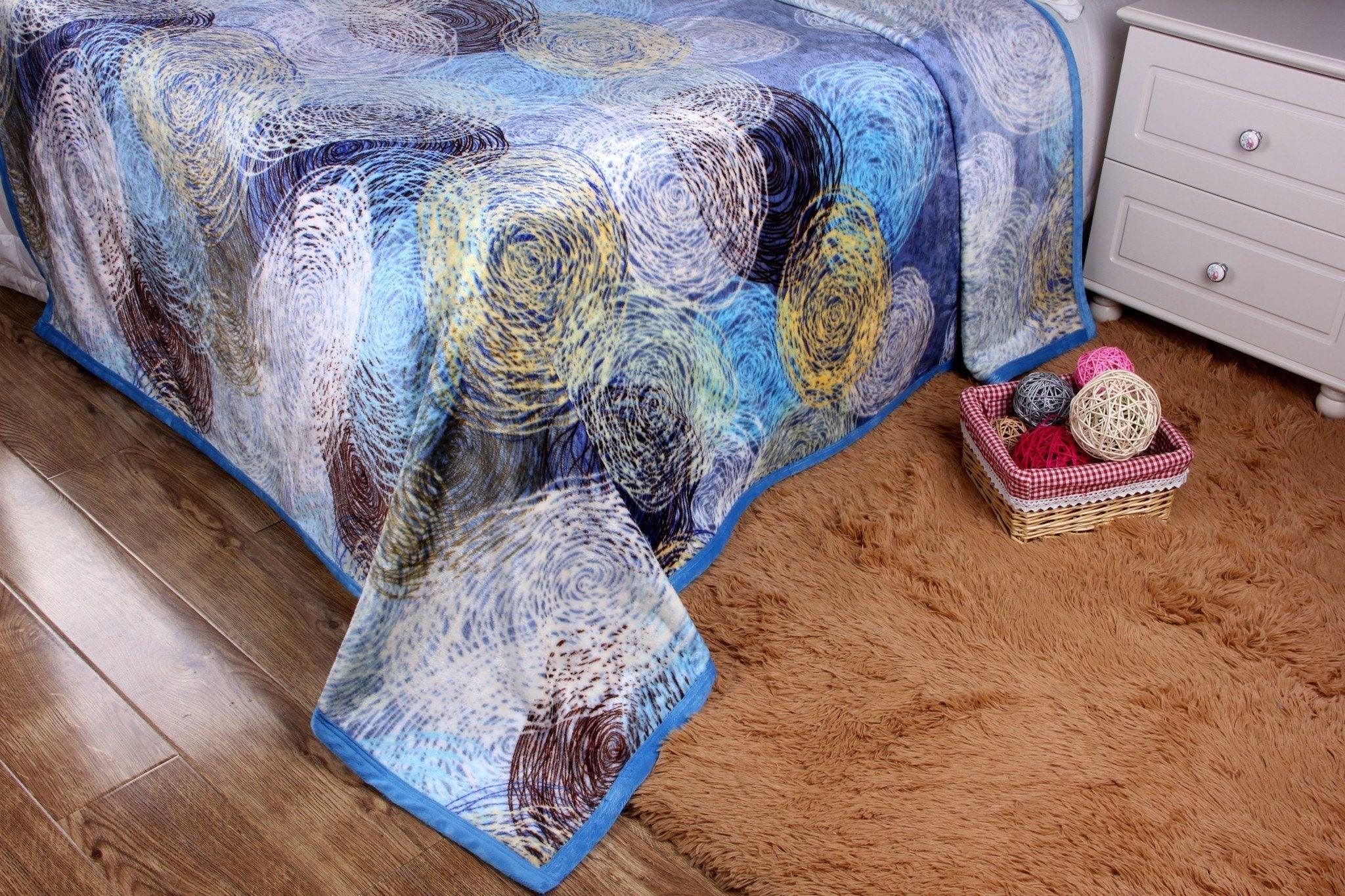 DaDa Bedding Swirly Navy Blue Lagoon Abstract Mink Flannel Fleece Throw Blanket (XY9897) - DaDa Bedding Collection