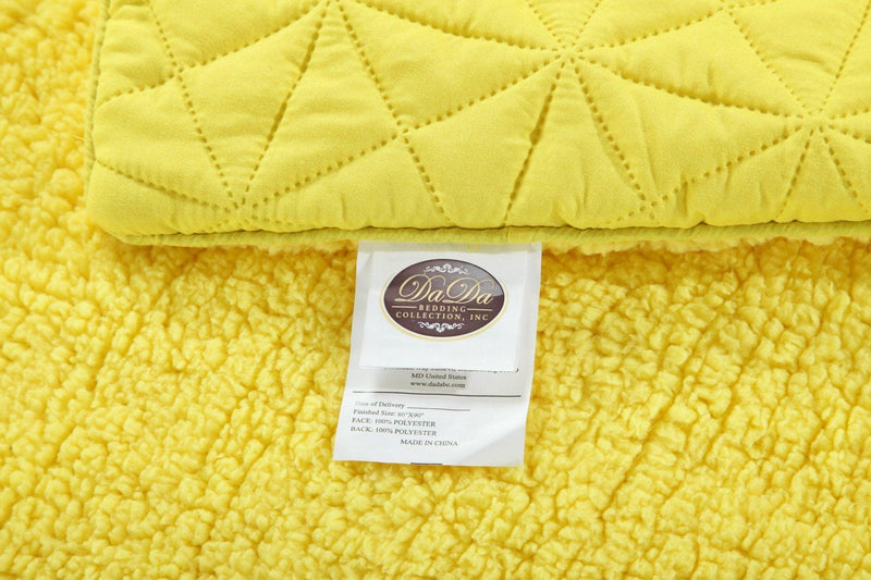 DaDa Bedding Happy Sunny Yellow Bright Quilted Ultra Sonic Reversible Throw Blanket Bedspread (BJ0107) - DaDa Bedding Collection