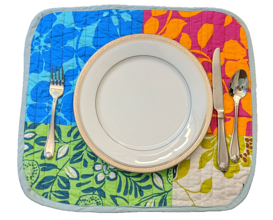 DaDa Bedding Set of 6-Pieces Hand-Made Placemats Cotton Bohemian Tropical Sunrise Rainbow Garden Patchwork Floral Table Mats - DaDa Bedding Collection